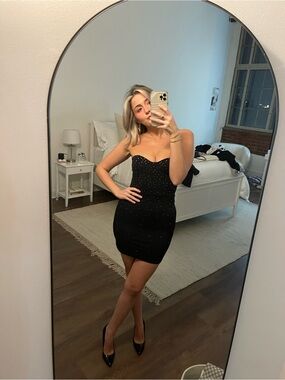 WHITE FOX Strapless Black Mini Dress with Embellishments